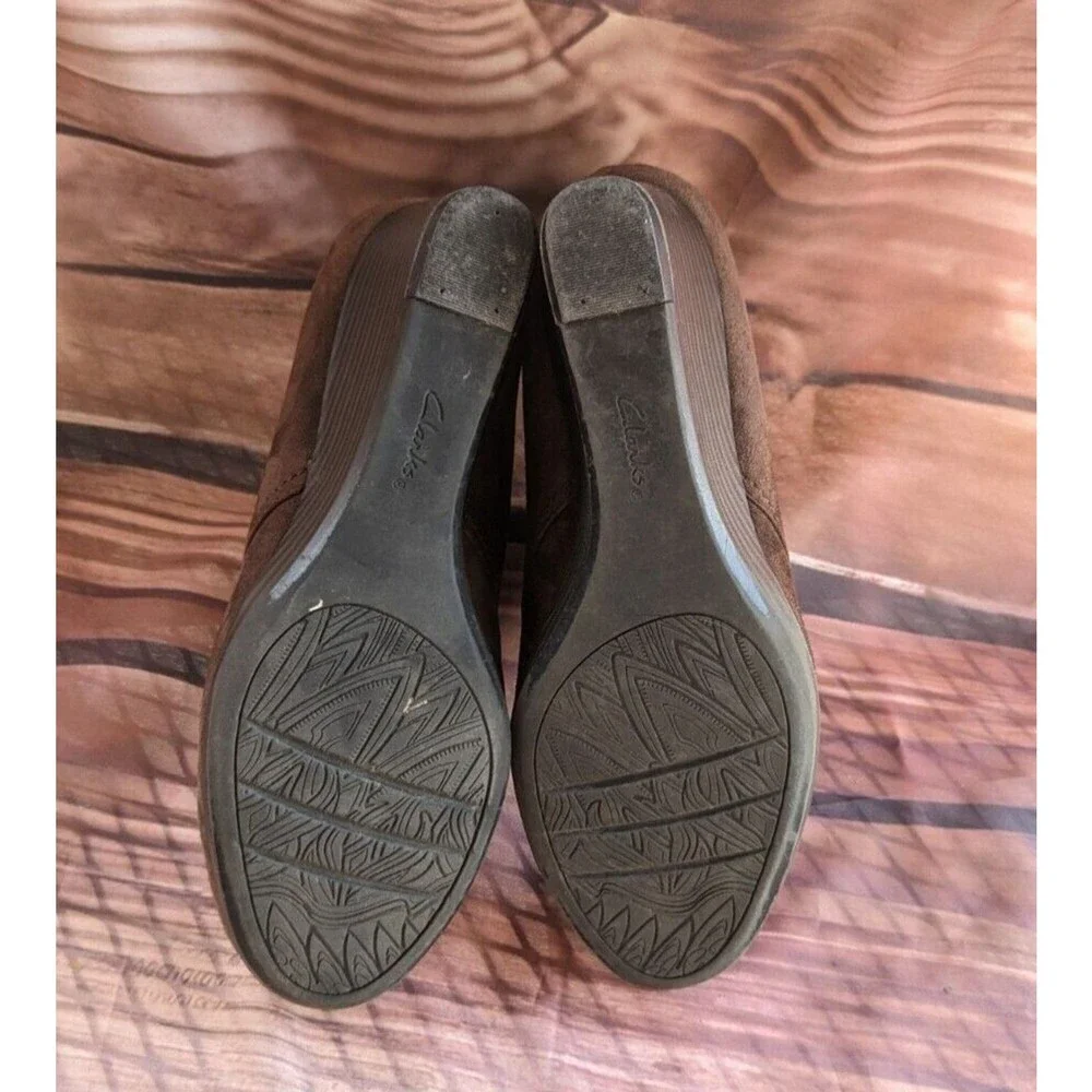 Clarks Brown Suede Wedge‎ Ankle Booties Sz 7.5 Boho Festival Hippie Prairie